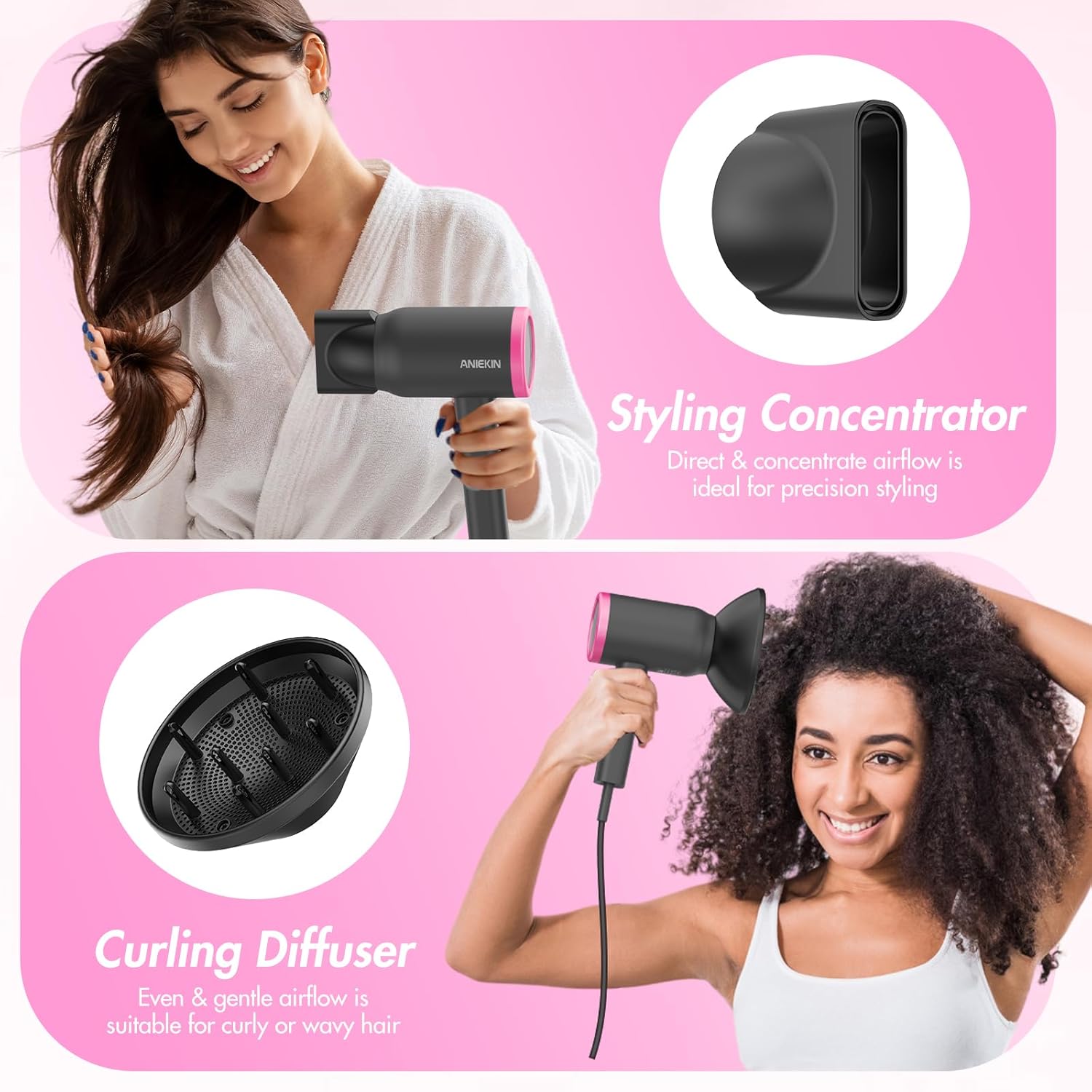 Hair Dryer, 1875 Watts Fast Drying Blow Dryer with Diffuser and Concentrator, Compact Lightweight Hair Dryer for Women and Men - PHamily Hair Care 