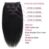 Kinky Straight Human Hair Clip in Extensions 120G 12Inch - 26 Inches - PHamily Hair Care 