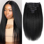 Kinky Straight Human Hair Clip in Extensions 120G 12Inch - 26 Inches - PHamily Hair Care 