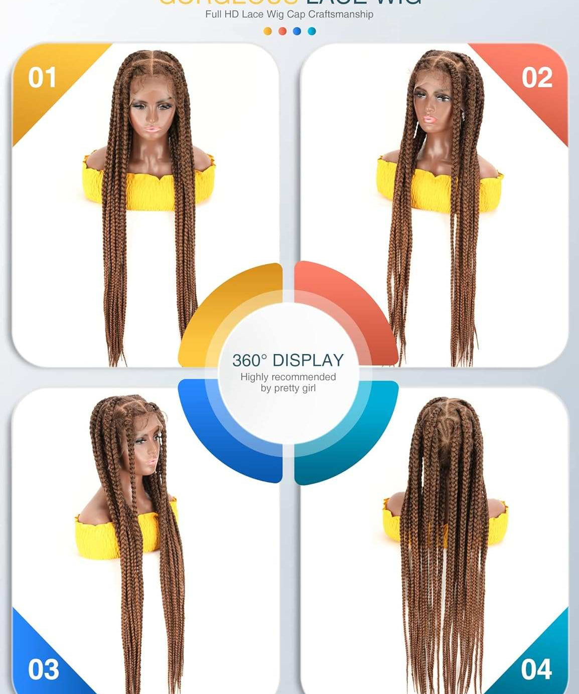 Full Lace Frontal Knotless Box Braid Wig- Glueless Synthetic Cornrow Braided Lace Front Wigs with Baby Hair 